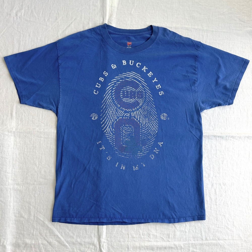 Cubs & Buckeyes It's In My DNA T-Shirt‎ Hanes XL Extra Large Blue Vintage